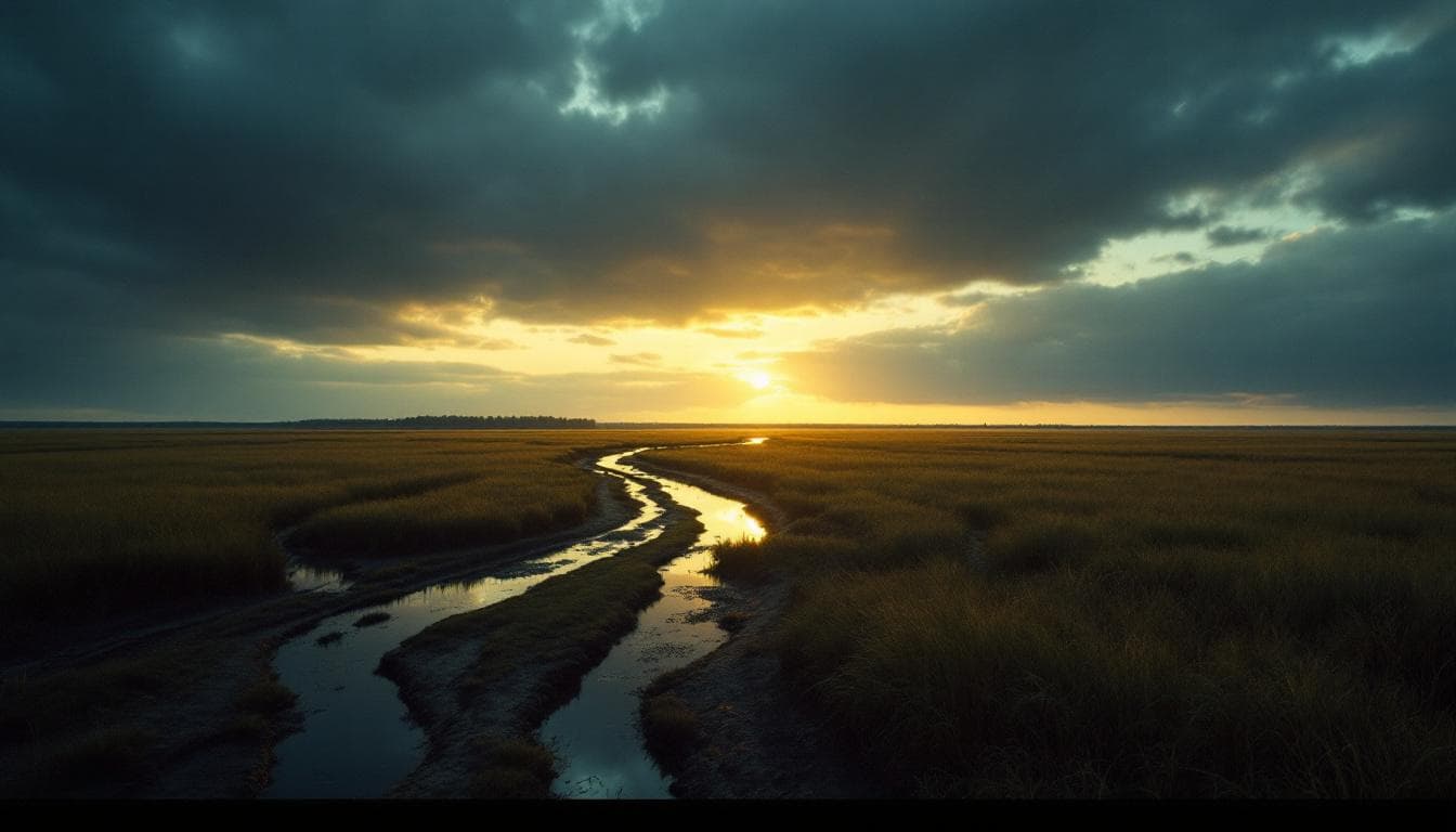 Les marais de Tantramar au crépuscule — l'horizon le plus plat du Nouveau-Brunswick